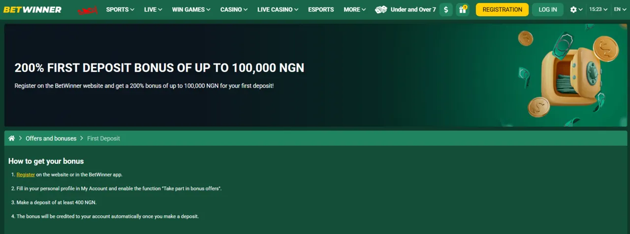 Betwinner sportsbook interface for Nigerian players, captured by the Bets.ng editorial team